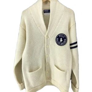 Vintage Polo Ralph Lauren virgin wool shawl-collar cardigan with a patch size L